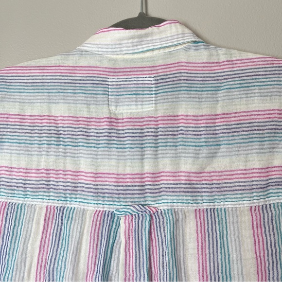 Rails Ellis Rainbow Iris Stripe Button Down Long Sleeve Collared Shirt White - Picture 8 of 9